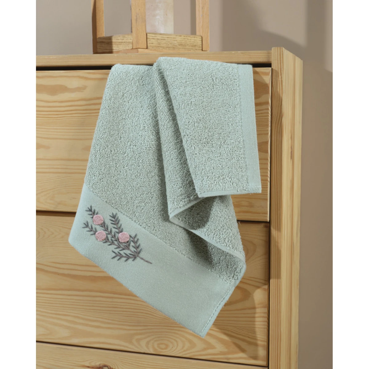 Manamo Tiny Rose Embroidered Hand Towel Cotton Cameo 30x50 cm