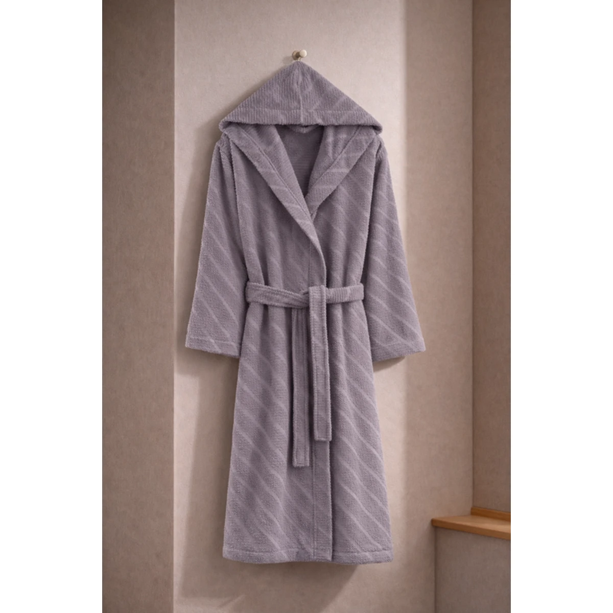 Manamo Dolce Bathrobe Cotton Plum Jaqcuard Hooded L/XL
