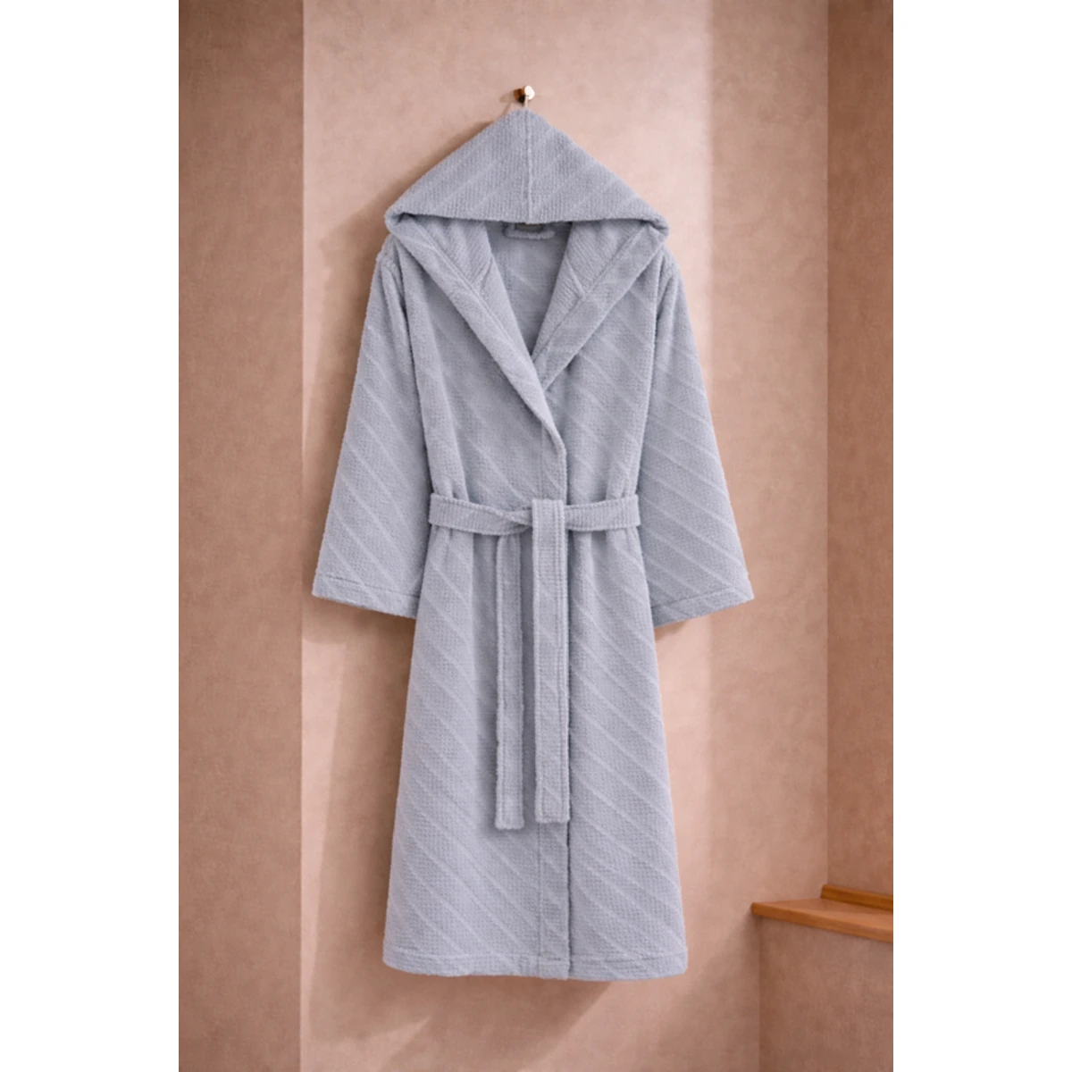 Manamo Dolce Bathrobe Cotton Grey Jaqcuard Hooded L/XL