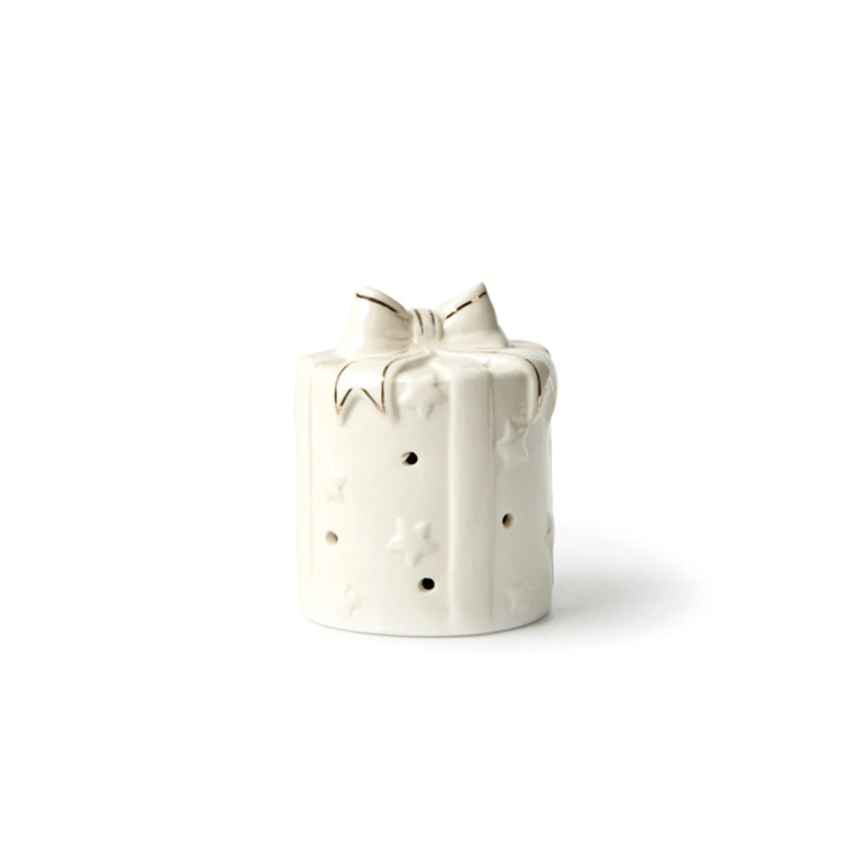 Manamo Ribbon Gift Candle Holder Porcelain White  7.7x7.7x9.6 cm