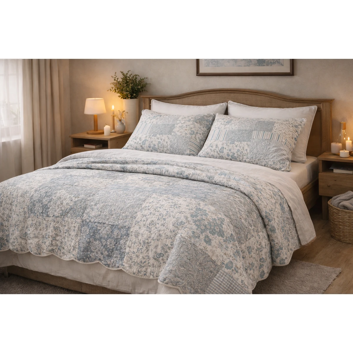 Manamo Mandy Bed Cover  Blue/Beige Single  180x240+50x70 cm