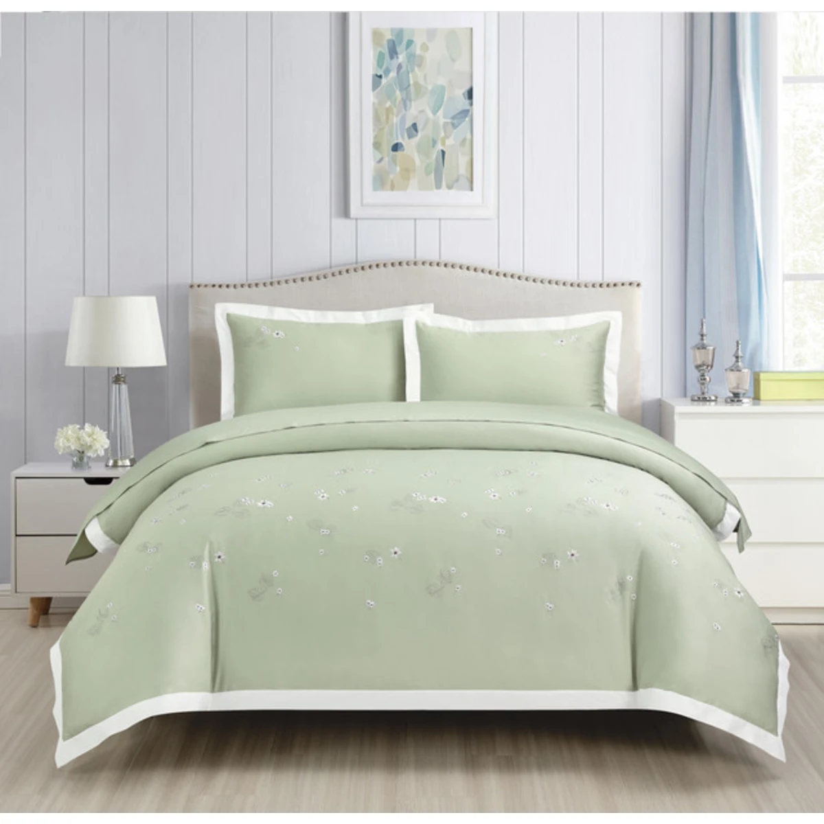 Manamo Moon Bed Linnen Set  Saten Embroidered Mint Double200x220 cm+240x260 cm+50x70 cm(2)