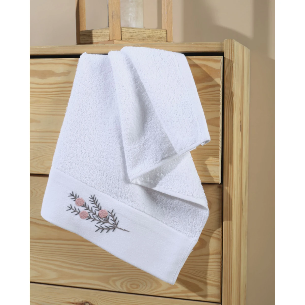 Manamo Tiny Rose Embroidered Hand Towel Cotton White 30x50 cm