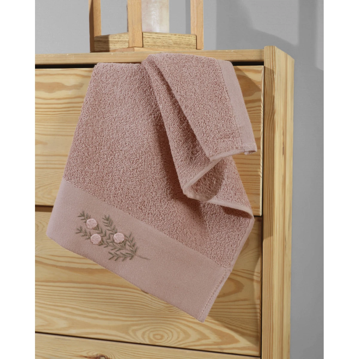 Manamo Tiny Rose Embroidered Hand Towel Cotton Blush 30x50 cm