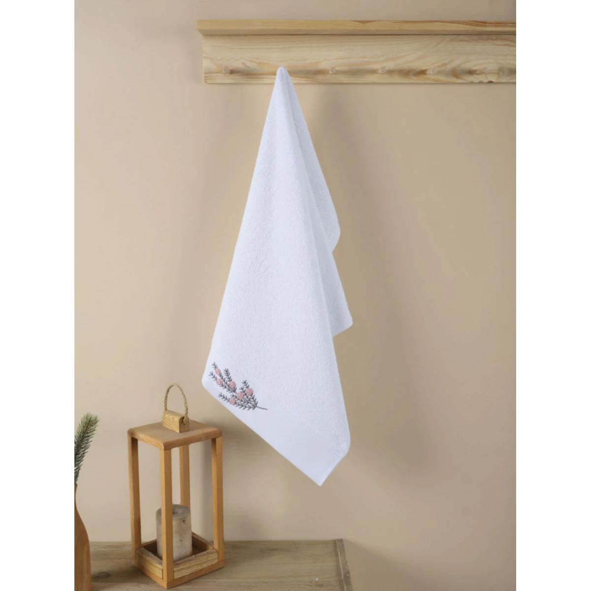 Manamo Tiny Rose Embroidered Face Towel Cotton White 50x85 cm