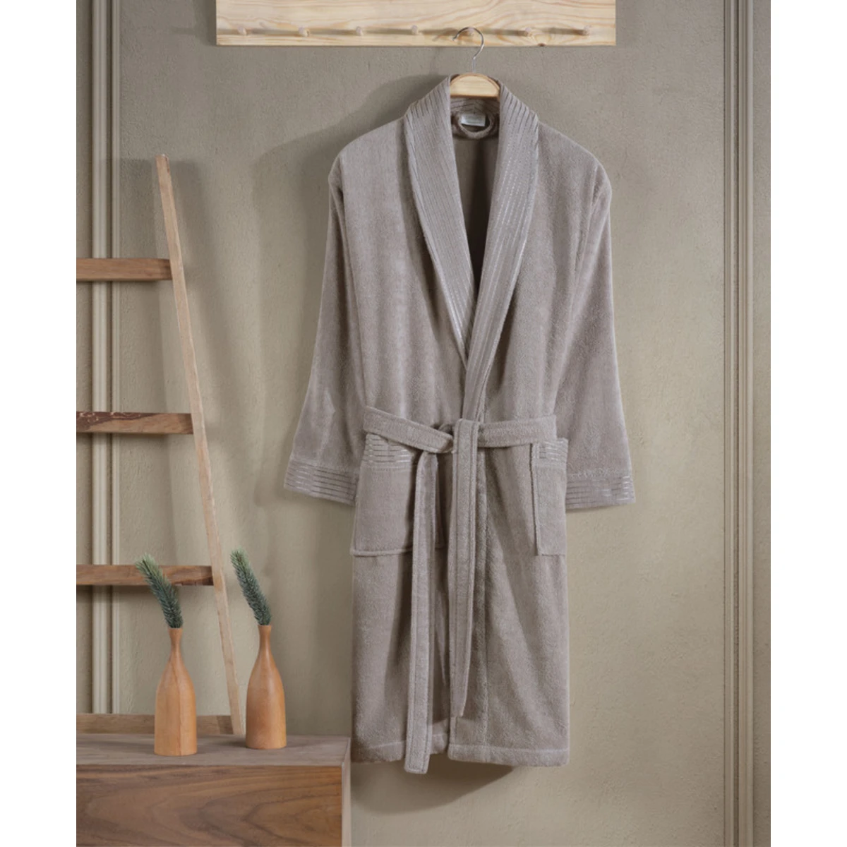 Manamo Jess Shawl Collar Bathrobe Cotton Beige L/XL