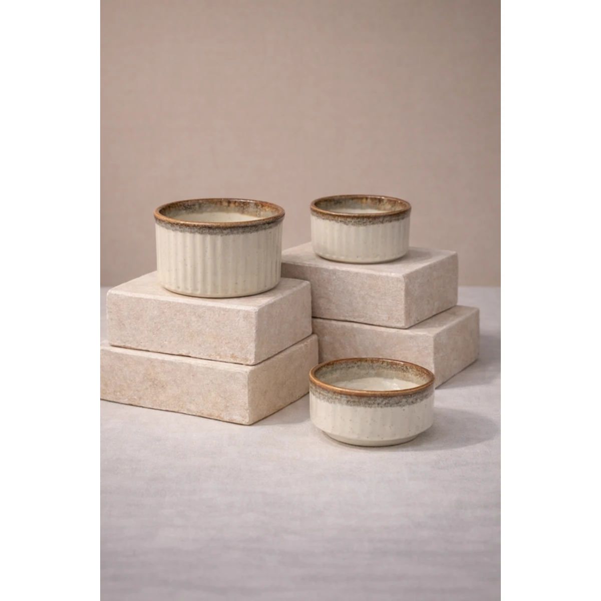 Manamo Luna Suffle Bowl Ceramiic Beige  8 cm