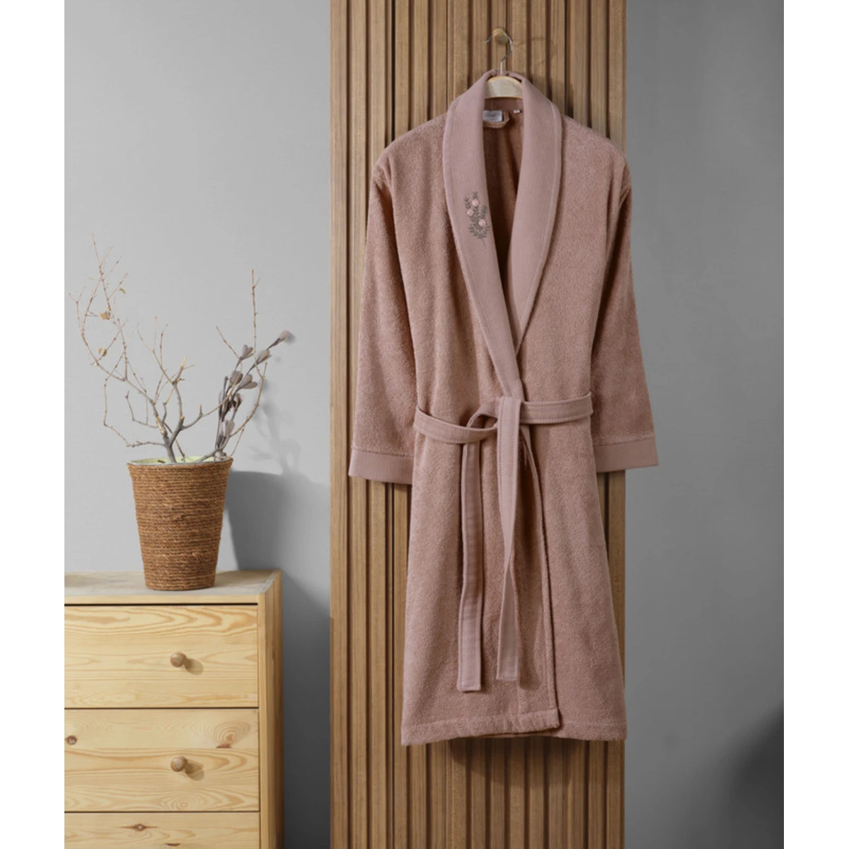 Manamo Tiny Rose Embroidered Bathrobe Cotton Blush S/M
