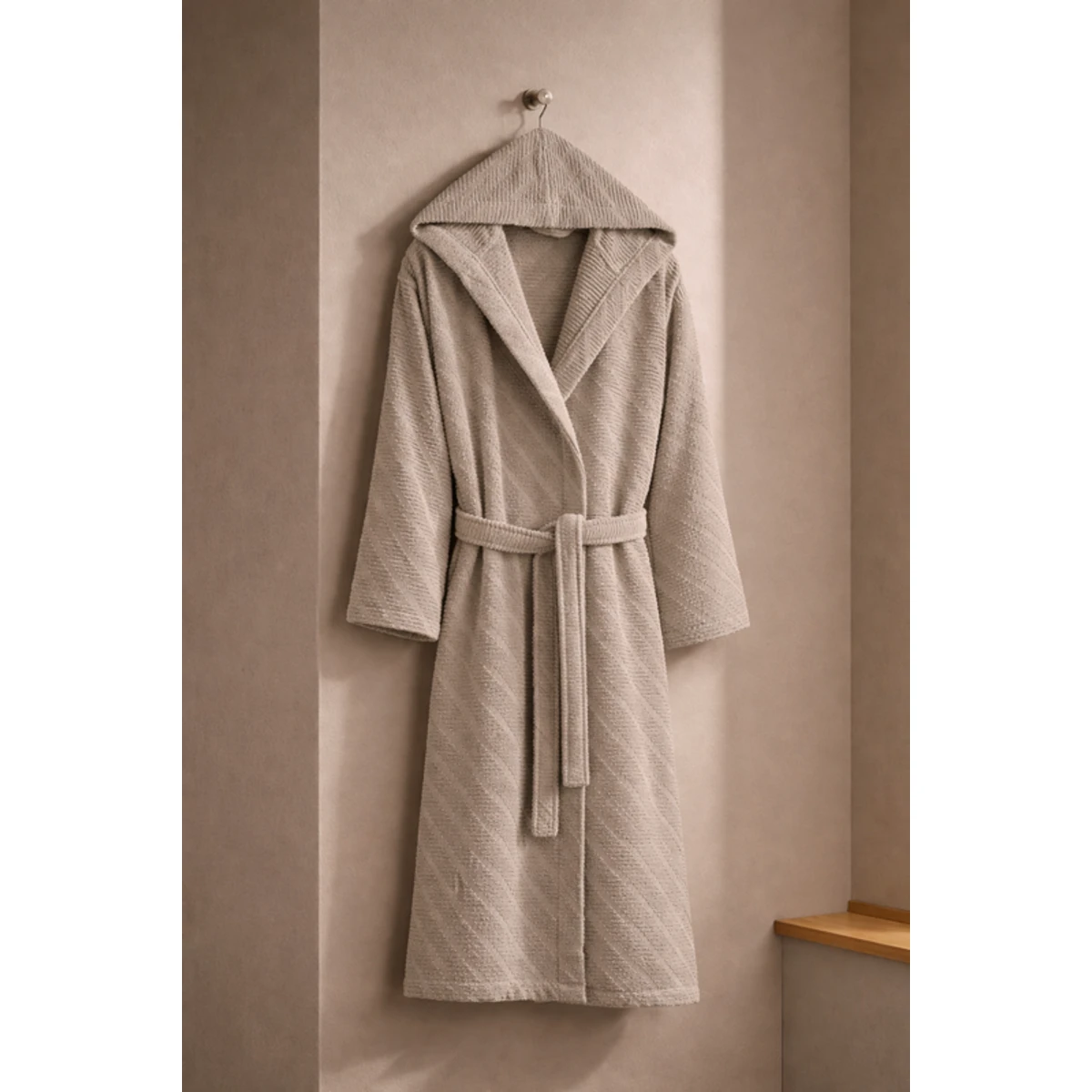 Manamo Dolce Bathrobe Cotton Vizon Jaqcuard Hooded L/XL