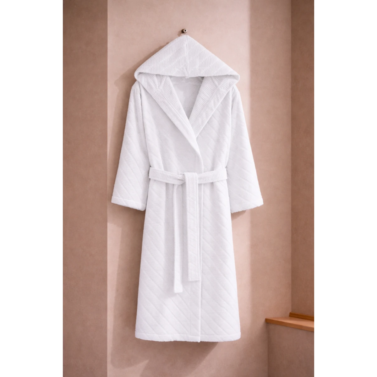 Manamo Dolce Bathrobe Cotton Ecru Jaqcuard Hooded S/M