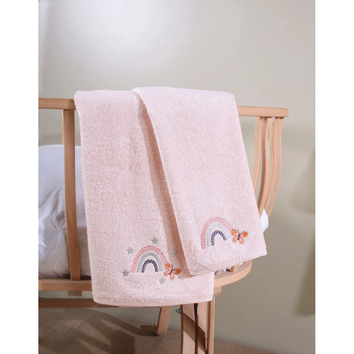 Manamo Baby Bamboo Bath Towel Butterfly & Rainbows Silver Peony 70X130 cm