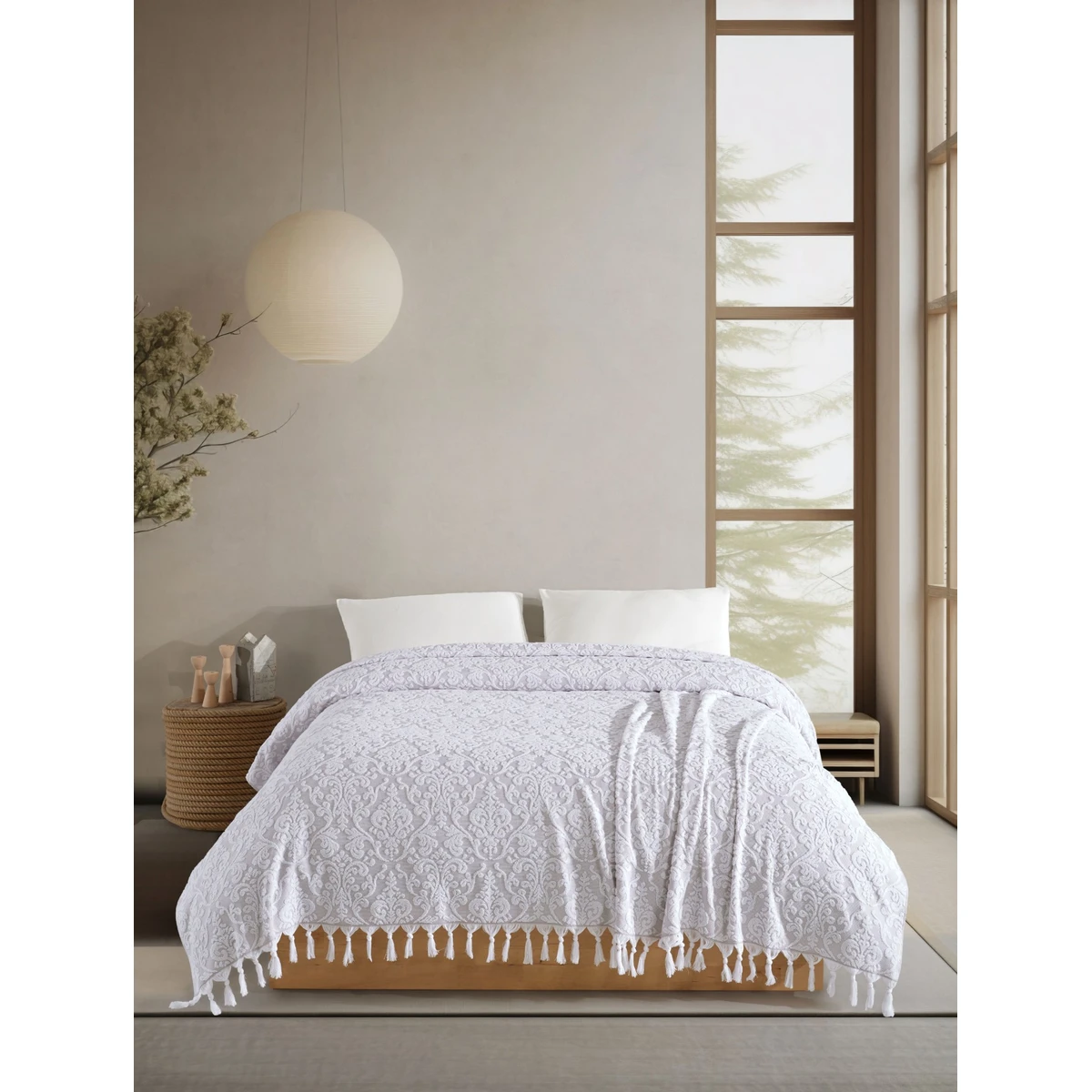 Manamo Lily Pique Cotton White/Grey Single Size 160x230 cm