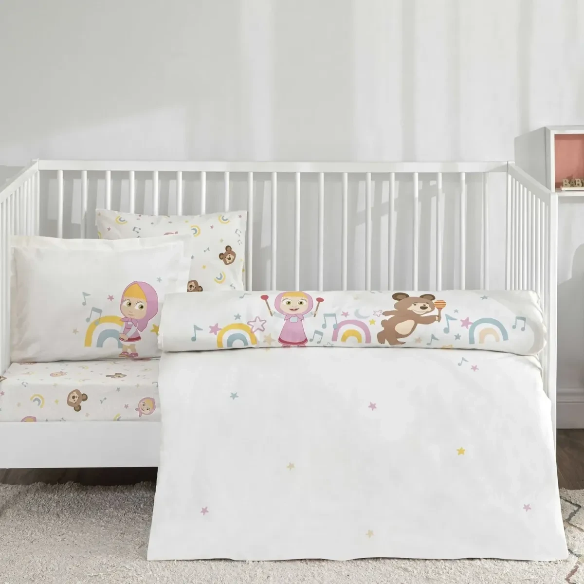 TAC Cotton Baby Masha & Bear Music Bed Linen Set 100x150+120x180+34x45 (2pc)   