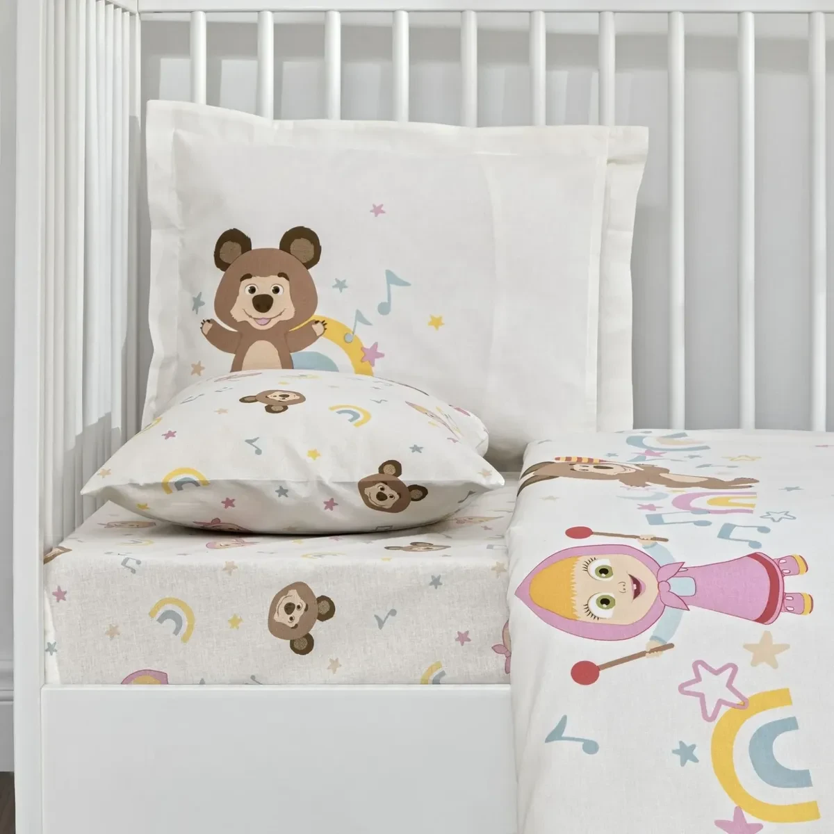 TAC Cotton Baby Masha & Bear Music Bed Linen Set 100x150+120x180+34x45 (2pc)   
