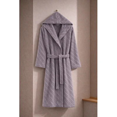 Manamo Dolce Bathrobe Cotton Plum Jaqcuard Hooded 2XL/3XL