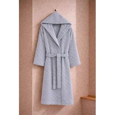 Manamo Dolce Bathrobe Cotton Grey Jaqcuard Hooded S/M