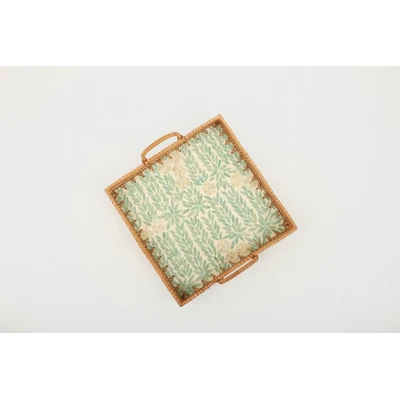 Manamo Madelyn Tray Bamboo/ Pearl / Rattan Green 33x31x12.5/6 cm