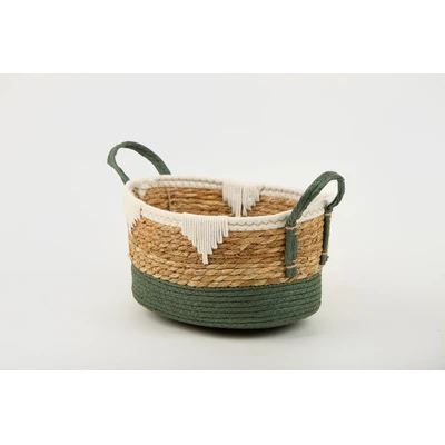 Manamo Lila Decorative Basket Wicker/Cotton Natural/White/Cameo Green Oval 30x22x13 cm