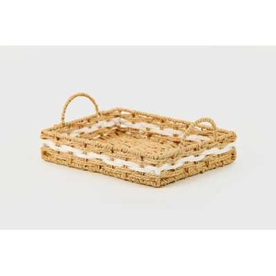 Manamo Pretty Tray Wicker Natural/White Rectangular 35x25x8 cm