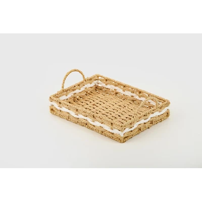 Manamo Pretty Tray Wicker Natural/White Rectangular 32x22x6 cm