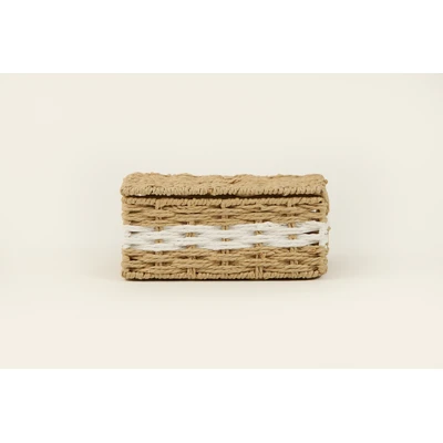 Manamo Pretty Lid Box Wicker Natural/White  23x16x10 cm