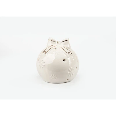 Manamo Ribbon Ball Candle Holder Porcelain White  9.2x8.9x9.4 cm