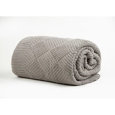 Manamo Diamond Knitted Bed Cover Acrylic Grey 220x240 cm