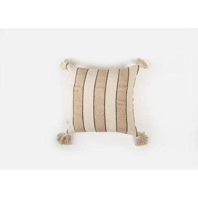 Manamo Line Decorative Pillow Case Jute Tassel Natural/White 45x45 cm