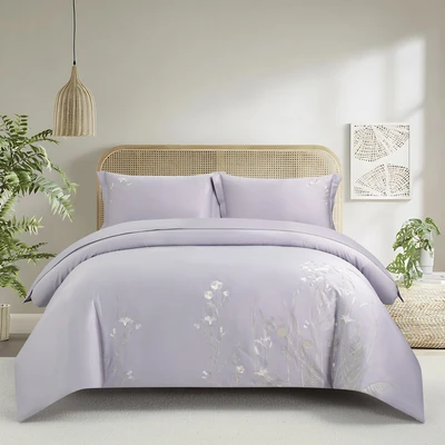Manamo Violet Bed Linnen Set  Saten Embroidered Lilac Double200x220 cm+240x260 cm+50x70 cm(2)