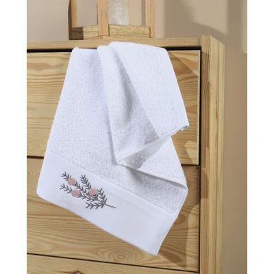 Manamo Tiny Rose Embroidered Hand Towel Cotton White 30x50 cm