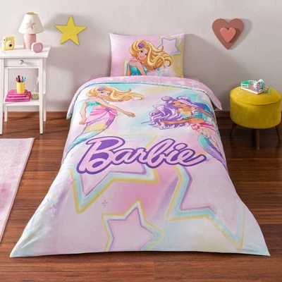 TAC Cotton Barbie Mermaid Bed Linen Set Single Size 160x220+100x200+50x70 (1 pc)  