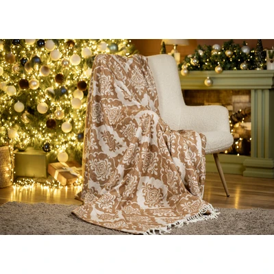 Manamo Damask Blanket Cotton/Acrylic Brown/Rose Gold 160x230 cm