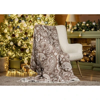 Manamo Paisley Flower Blanket Cotton/Acrylic Brown/Ecru 160x230 cm